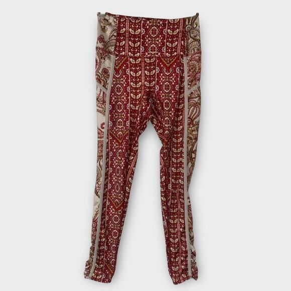 Free People Movement womens XS paisley leggings red white ruched you FP gym - Picture 1 of 8